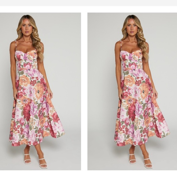 Showpo. Dresses & Skirts - Showpo Floral Pink and Green Midi Dress